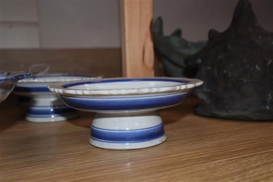 Four Chinese blue and white footed dishes largest diameter 20cm